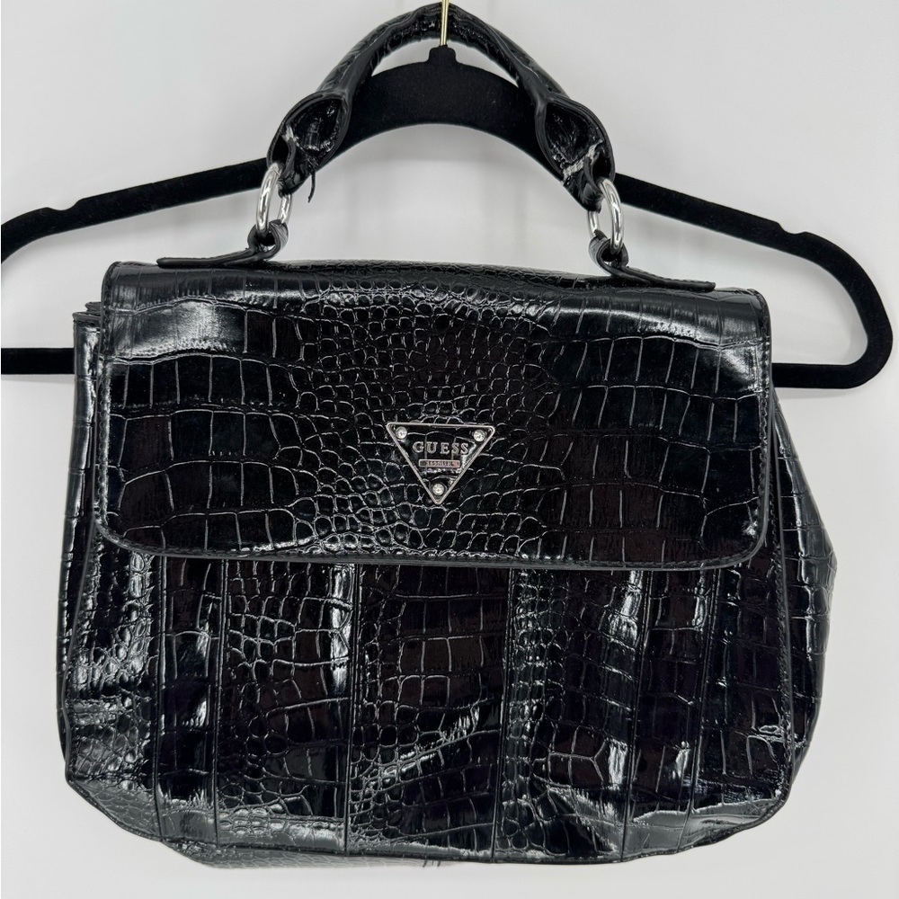 Guess Embossed Bay View Satchel Top Handle Croc Purse
